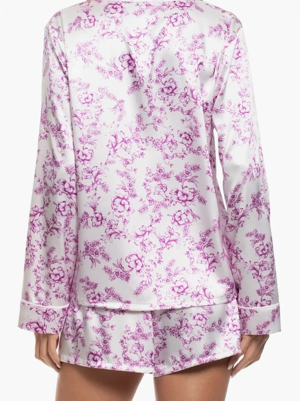 Floral Satin Two-Piece Pajama Set - Pink on White NWOT